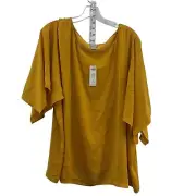 Chico's Mustard Yellow Drape Flowy Blouse Size 22 NWT Polyester Women's Top