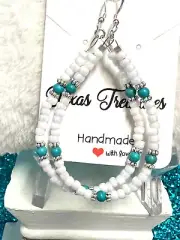 Western Turquoise w White Sterling Silver Filled Teardrop Earrings 3 Inch