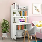 Luxsuite Multifunctional Bookshelf Computer Desk Wooden Storage Organiser Display Shelf Home Office White