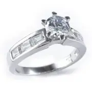18k White Gold Emerald Channel CZ Set .925 Sterling Silver Women's Wedding Ring
