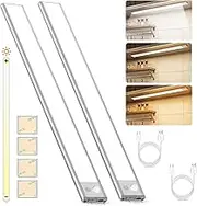 140LED Under Cabinet Lighting 2 Packs, Rechargeable Motion Sensor Closet Light Indoor, 3000mAh Battery LED Strip Light Bar, 3 Colors Dimmable Wireless Night Light for Kitchen Wardrobe Cupboard Stair
