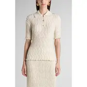 Bottega Veneta Wavy Rib Wool Polo Sweater in String at Nordstrom, Size Small
