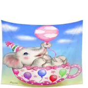 Children Design Cute Elephant Cup and Balloons Tapestry