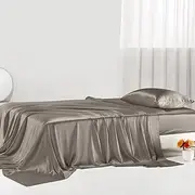 PROMEED Luxurious 30 Momme Mulberry Silk Sheet Set 4pcs Queen Size, Real Grade 6A+ 100% Silk Sheets Set with Flat Sheet, Fitted Sheet and Pillowcases (Grey, Queen)