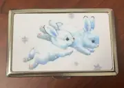 Winter Snow Bunnies Silver Metal Cigarette Case RFID Protection Wallet
