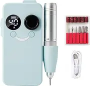 Bouzaak Electric Nail Drill 40000RPM, Portable Rechargeable Nail File Machine with Drill Bits Kit for Acrylic Gel Nails Polishing Removing,Home & Nail Salon Use (Blue)
