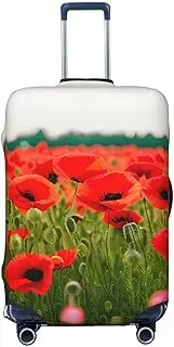 [CADREWY] Poppy Flowers Vivid Petals Print Travel Suitcase Cover Luggage Protector with Elastic Anti Scratch for Carry On, Black, Medium