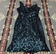 Badgley Mischka SC0973 Navy Multi Sequin Dress Evening Sz 14 NWT $495 T23