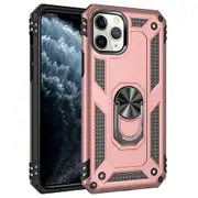 For Apple iPhone 11 Pro Case, Military Grade 360 Degree Rotating Metal Magnetic Ring Car Mount Holder Kickstand Shockproof Heavy Duty Cover (Rose Gold)