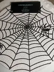 Cynthia Rowley HALLOWEEN PLACEMATS (4) SPIDER WEBS BLACK WHITE 100% COTTON NIP