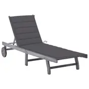 Garden Sun Lounger with Cushion Grey Solid Acacia Wood vidaXL