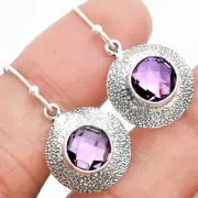 Amethyst Checker Briolette - Brazil 925 Sterling Silver Earrings Jewelry E-1110