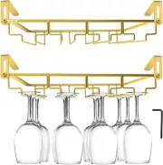 Adjustable Wine Glass Holder under Shelf, Nail Free Metal Stemware Holder Storag