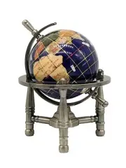 Unique Art 6-Inch Mini BLUE LAPIS Gemstone World Globe with silver Tripod office
