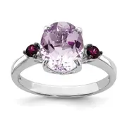 Sterling Silver Rhodium Pink Quartz u0026 Rhodolite Garnet Ring