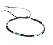 Anklet for Women, Unique Beaded Thin Anklet, Black Gold S-M (adjustable)