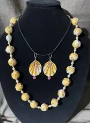 Japanese Paper Pearls Freshwater Pearls Baroque Pearl Necklace & Earring Set