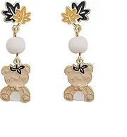 [AIANFU] Cute Bear Earrings for Women Girls Charms Enamel Zinc Alloy Pearl Bow Dangle Stud Earrings Jewelry Valentine’s Day Gifts