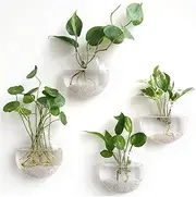 Wall Hanging Planter Propagation Station Glass Flower Vase for Hydroponics Plants, Bathroom, Home Office Living Room Decor Gift, Clear, 4 Pack