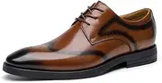ZJSCNBE Men's Leather Shoes Top Layer Cowhide Business Dress Shoes Men's Genuine Leather British Brock Carved Wedding Shoes(Lightbrown,41)