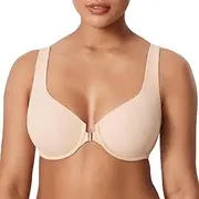 [DELIMIRA] Women's Confishape Front Closure Bras Balconette Plus Size Full Coverage Underwire Unlined Bra