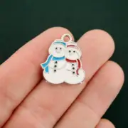 2 Snowmen Charms Silver Plated Enamel Just Adorable - E118