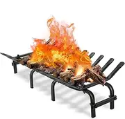 Black Steel Fireplace Grate - 24 inch Steel Firewood Log Burning Rack,Stylish and Durable Firewood Burning Rack Holder for Indoor Chimney Hearth or Outdoor Fire Pit (23.5 x12.5 inch)