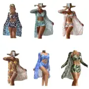 Women s Push Up Set 3 Pieces Cover Up Swimsuit High Waist Bathing Suits