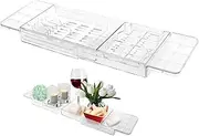 Bathtub Tray Caddy, Expandable Bath Caddy Tray, Adjustable Length 22-31.7in, Non-Slip Bathtub Rack Tray, Hollow Drainage Bathtub Tray Table Bath Caddy for Bathroom Spa