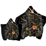 Dark Art Lilies and Howling Wolf Towel with Hood