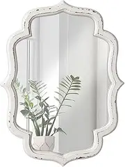 [Sintosin] Vintage Small Scalloped Wall Mirror Decorative 40 x 30 cm, Hanging Rustic Distressed White Bathroom Mirrors for Vanity, Farmhouse Wood Quatrefoil Wall Mounted Mirror for Living Room