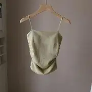 Plain Ruched Padded Camisole Top Pea Green - One Size