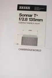 135mm F2.8 ZEISS T* SONNAR CONTAX MOUNT LENS INSTRUCTION LEAFLET GENUINE