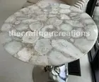 15"x15" White Agate Coffee Table Top, Agate Round Table Top, Agate Center Table