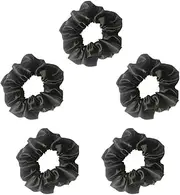 Satin Hair Scrunchies for Women - Scrunchies for Curly Hair,Softer Than Silk Scrunchies for Hair Silk Hair,Silk Hair Ties No Damage, Elastics Ponytail Holder 6pcs (5PCS Black)