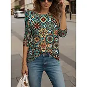 Women's Blouse Graphic Elegant Bohemia Casual Long Sleeve Crew Neck Round Neck Regular Tops Daily Going out Beach Wear Print Yellow Blue Purple Green Summer Sp