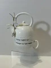 Mud Pie Tea Pot & Tea Cup Set w/ Spoon Steep Right Up Always In Hot Water New