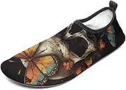 [BTCOWZRV] Water Shoes for Women Men Skull and Butterfly Water Sports Shoes Slip-on Breathable Lightweight Athletic Aqua Sock