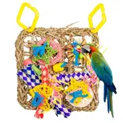 Bird Foraging Wall Toy, Straw Braid Rope Net Hanging Climbing Hammock Mat wit...