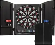 Accudart Apollo Electronic Dartboard Cabinet - 38 Game Modes - 137 Game Variations - Advanced Features - Colorful Backlit Scoring - Cricket X/O Scoring - Integrated Black Woodgrain Doors