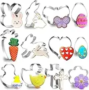Easter Cookie Cutters Set 12Pcs Easter Bunny Egg Rabbit Chick Carrot Biscuit Cutters Butterfly Cookie Stamp Biscuit Molds Pastry Bakeware Cake Cutters for Holiday Graduation Baking DIY (12)
