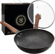 Chamgeco 32cm Nonstick Frying Pan with Glass Lid, Induction Compatible Wok & Skillet Saute Pan for Gas/Electric Cooktops - PFOA Free Coating, Heat-Resistant Handle, Chef's Saute Pan & Omelette Pans