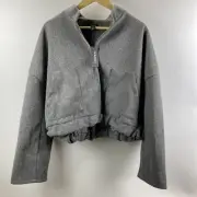 Boohoo Gray Wool Cropped Bomber Jacket Size 14