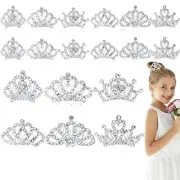Princess Crown Comb Set for Girl 18 Pcs Silver Tiara Crown with Comb Crystal