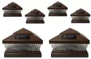 Solar Post Cap Light 6 Pcs 5x5 Solar Brown Color Square 5 LED Bulbs Fence Light