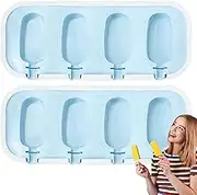 Ice Popsicle Molds, 4-Hole Silicone Popsicle Maker, 2X Easy Release Moulds Ice Cream Maker Food Grade Mold for Juice, Pudding, Fruit
