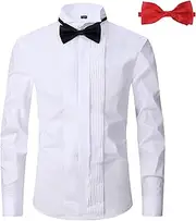 [ATOFY] Men's Tuxedo Dress Shirt with Wing Collar, Front Pleat, French Cuffs, 2 Bow Ties, Button Down, Slim Fit, Formal Style, Machine Wash