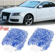 Pair Blue Coral Fleece Car Wash Mitt Microfiber Glove Double Sided Washing Tool