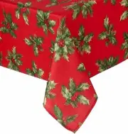 St Nicholas Square Woven Red Holly Print Tablecloth Fabric Table Cloth 60x84 Ob