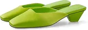 [Adrizzlein] Mule Heels for Women Square Toe Kitten Heel Satin Mules Closed Toe Low Heel Slides Sandals Summer Dress Shoes